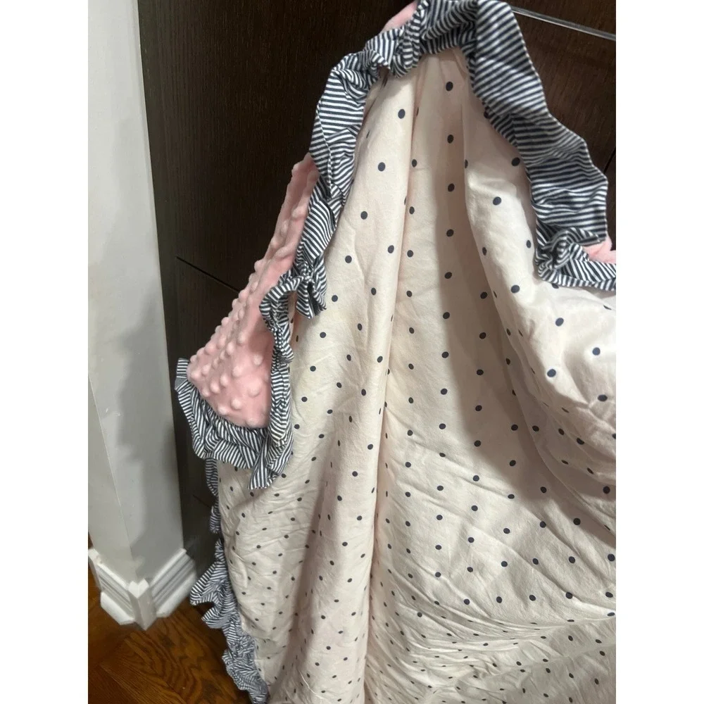 Sweethoney pink minky dot baby blanket with‎ a ruffled edge